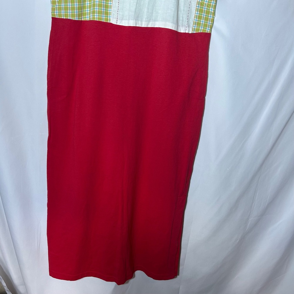 Johnny Was Dress M Vintage Red Patchwork Gingham Plaid Cotton Overall Pinafore - Picture 4 of 8